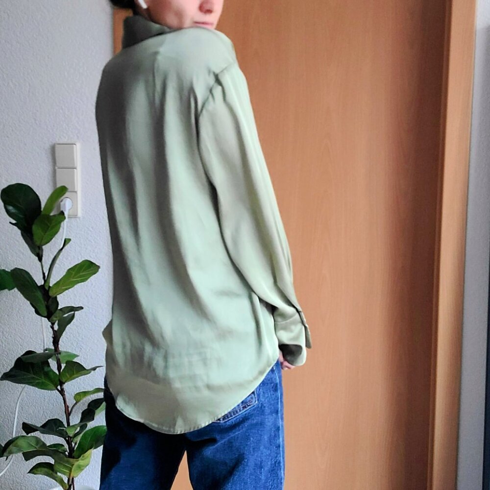 Zara Sage Green Satin Button Down Long Sleeve Shirt Size Small - Picture 5 of 15